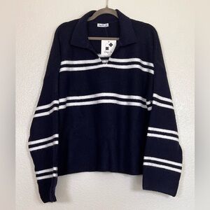 Navy and white striped collared pullover sweater, size 2X/3X